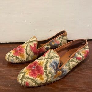 Vintage Zalo Tapestry Needlepoint Floral Loafer Flats, Size 8